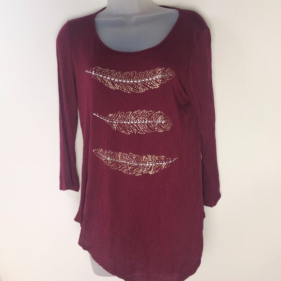 SJS Red Sweater w/Sparkle Beaded Leaves Women's Medium - Picture 1 of 12